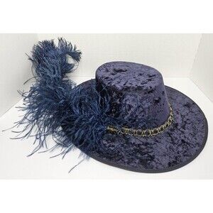 Tall Toad Blue Velvet Cavalier Hat with Feathers - Size XL Pimp Hat
